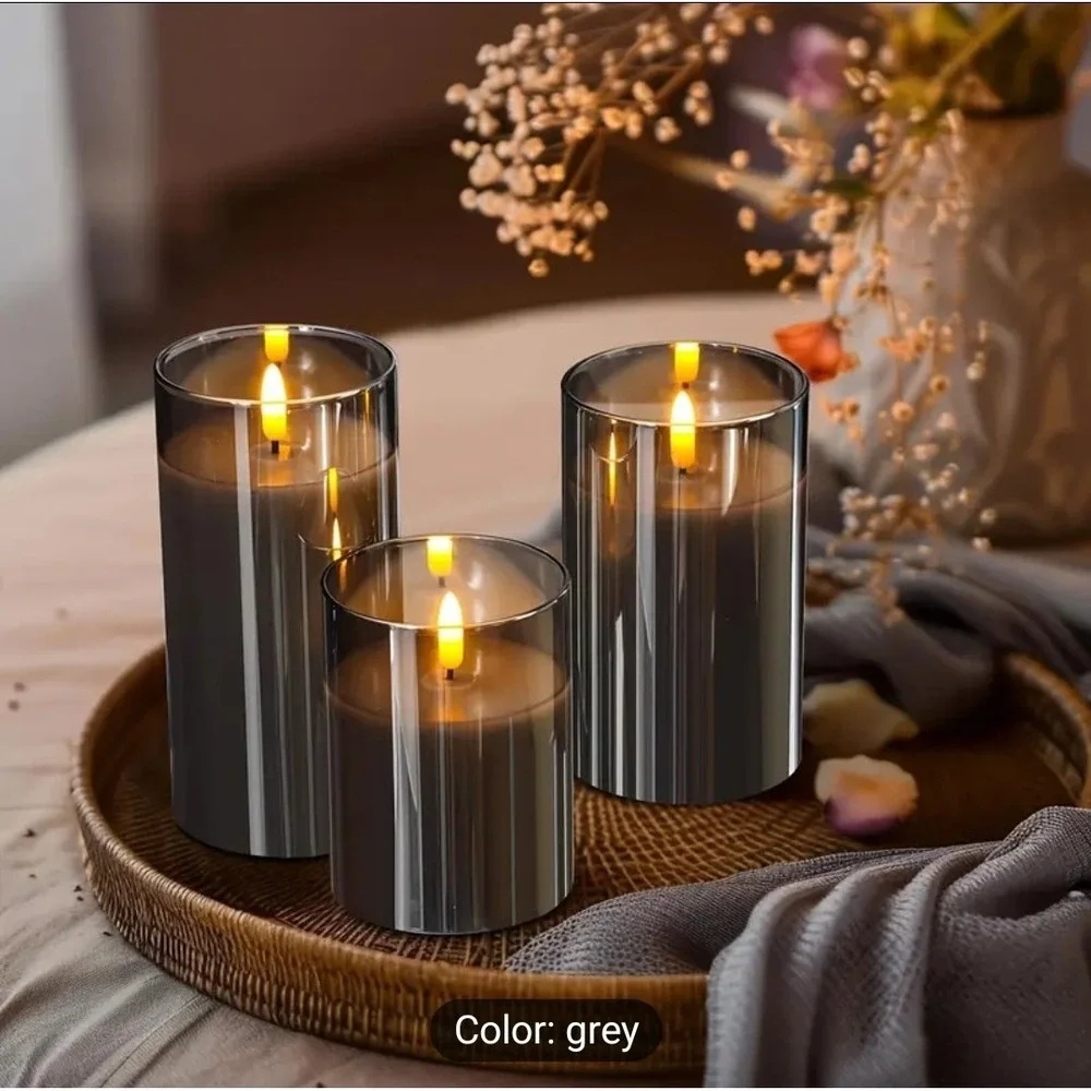 Acrylic Flameless Candles with Remote &‎ Timer, 3 Pack Dimmable Flickering LED
